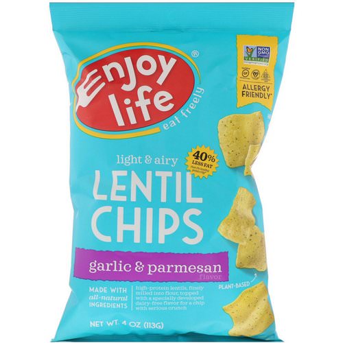 Enjoy Life Foods, Light & Airy Lentil Chips, Garlic & Parmesan Flavor, 4 oz (113 g) Review