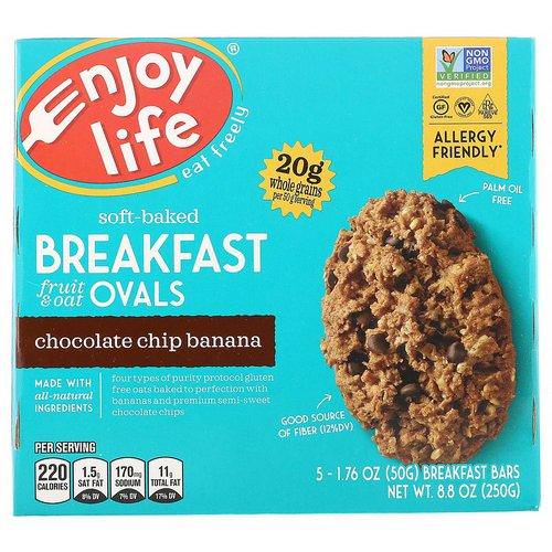 Enjoy Life Foods, Soft-Baked Breakfast Fruit & Oat Ovals, Chocolate Chip Banana, 5 Bars, 1.76 oz (50 g) Each Review