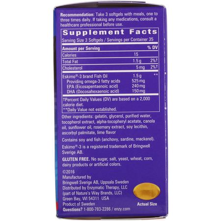 Omega-3魚油, EPA DHA: Enzymatic Therapy, Eskimo-3, Ultra-Pure Omega-3, 105 Softgels