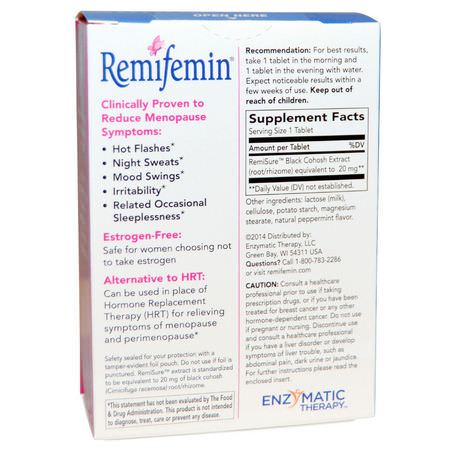 婦女的荷爾蒙支持, 沐浴: Enzymatic Therapy, Remifemin, Menopause Relief, 120 Tablets