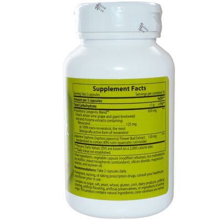 白藜蘆醇, 抗氧化劑: Enzymatic Therapy, Resveratrol~Forte, 125 mg, 60 Veggie Caps