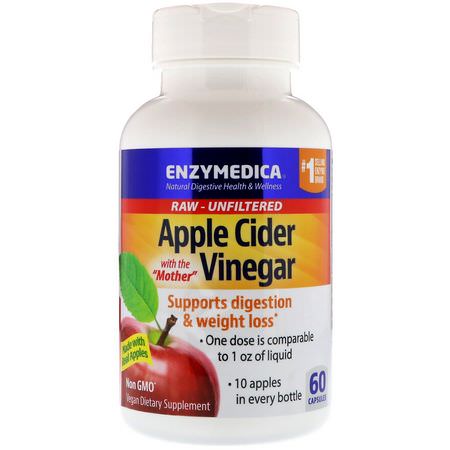 Enzymedica Apple Cider Vinegar - 蘋果醋, 體重, 飲食, 補品