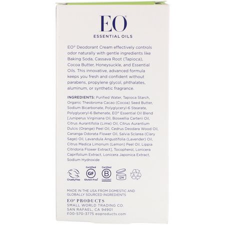 浴缸除臭劑: EO Products, Deodorant Cream, Citrus Sage, 1.8 oz (53 g)