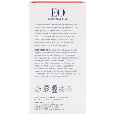 浴缸除臭劑: EO Products, Deodorant Cream, Geranium, 1.8 oz (53 g)
