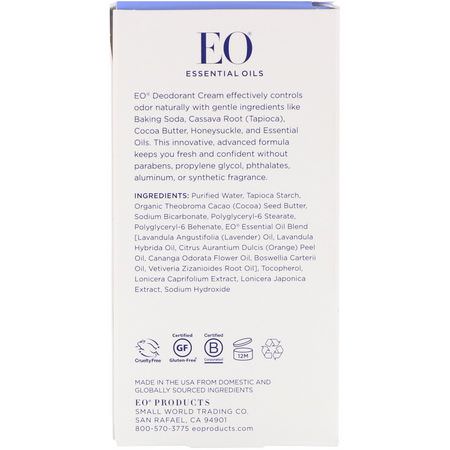 浴用除臭劑: EO Products, Deodorant Cream, Lavender, 1.8 oz (53 g)