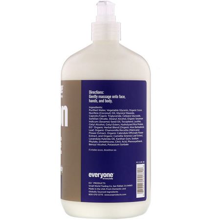 乳液, 浴液: EO Products, Everyone Lotion, 3 in 1, Lavender + Aloe, 32 fl oz (946 ml)