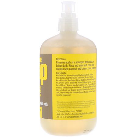 洗髮, 護髮: EO Products, Everyone Soap, 3 in 1, Coconut + Lemon, 16 fl oz (473 ml)