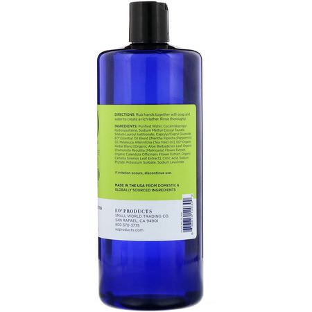 洗手液補充劑, 淋浴: EO Products, Hand Soap Refill, Peppermint & Tea Tree, Sulfate-Free, 32 fl oz (946 ml)