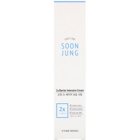 K-美容保濕霜, 乳霜: Etude House, Soon Jung, 2x Barrier Intensive Cream, 2.02 fl oz (60 ml)
