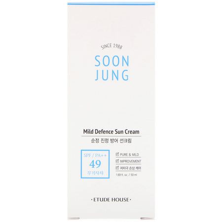 K-美容保濕霜, 乳霜: Etude House, Soon Jung, Mild Defense Sun Cream, 1.69 fl oz (50 ml)