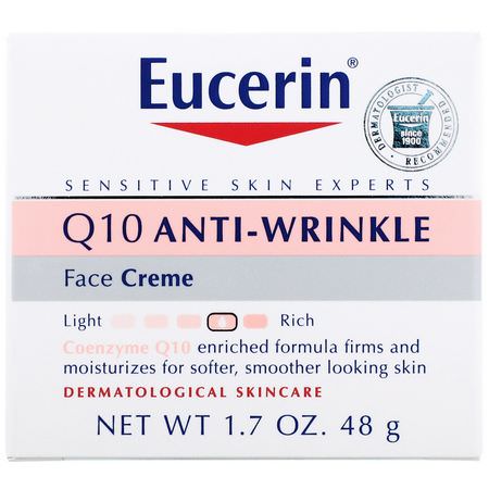 面霜, 保濕霜: Eucerin, Q10 Anti-Wrinkle Face Creme, 1.7 oz (48 g)