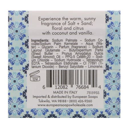 乳木果油肥皂: European Soaps, Urbana, Shea Butter Enriched Soap, Salt + Sand, 3.5 oz (100 g)