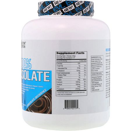 乳清蛋白, 運動營養: EVLution Nutrition, 100% Isolate, Chocolate Decadence, 4 lb (1814 g)