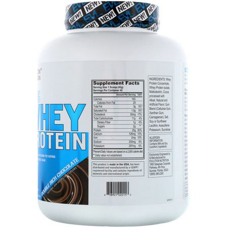 乳清蛋白, 運動營養: EVLution Nutrition, 100% Whey Protein, Double Rich Chocolate, 4 lb (1814 g)