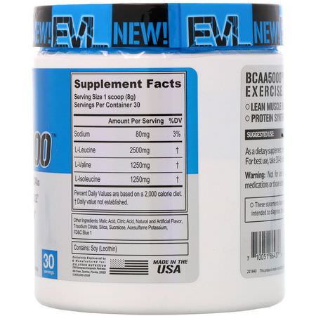 BCAA, 氨基酸: EVLution Nutrition, BCAA 5000, Blue Raz, 8.5 oz (240 g)