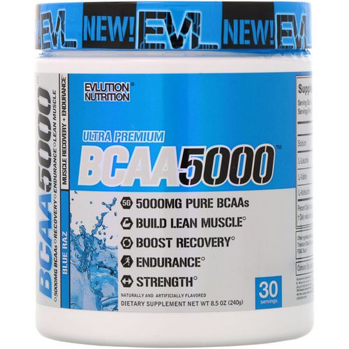 EVLution Nutrition, BCAA 5000, Blue Raz, 8.5 oz (240 g) Review