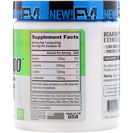 BCAA, 氨基酸: EVLution Nutrition, BCAA 5000, Lemon Lime, 9.1 oz (258 g)