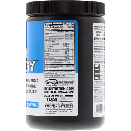 BCAA, 氨基酸: EVLution Nutrition, BCAA Energy, Blue Raz, 9.5 oz (270 g)