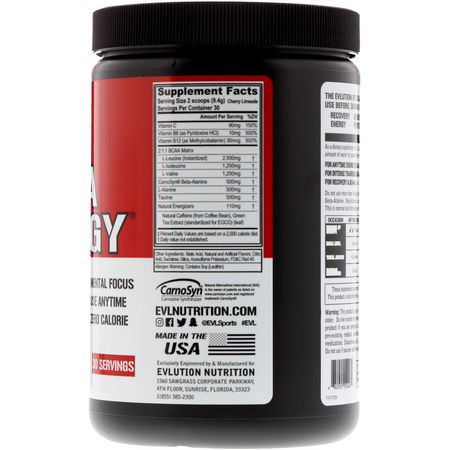 BCAA, 氨基酸: EVLution Nutrition, BCAA Energy, Cherry Limeade, 9.9 oz (282 g)
