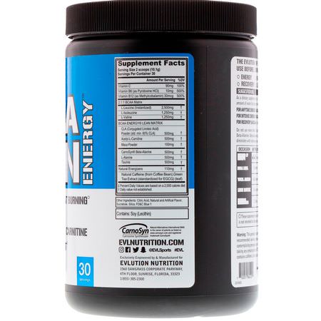 BCAA, 氨基酸: EVLution Nutrition, BCAA Lean Energy, Blue Raz, 11.2 oz (318 g)