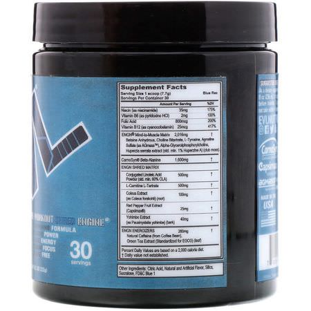 脂肪燃燒器, 體重: EVLution Nutrition, ENGN Shred, Blue Raz Pre-Workout, 8.1 oz (231 g)