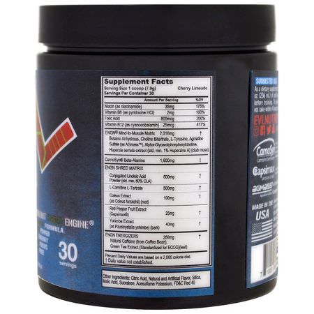 脂肪燃燒器, 體重: EVLution Nutrition, ENGN Shred, Cherry Limeade Pre-Workout, 8.1 oz (231 g)