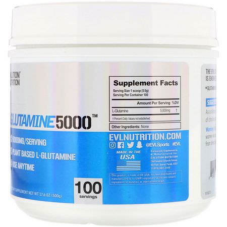 L-谷氨酰胺, 氨基酸: EVLution Nutrition, Glutamine 5000, Unflavored, 17.6 oz (500 g)