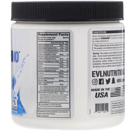 一氧化氮, 鍛煉前補品: EVLution Nutrition, Hydramino, Blue Raz, 0.86 oz (24.5 g)