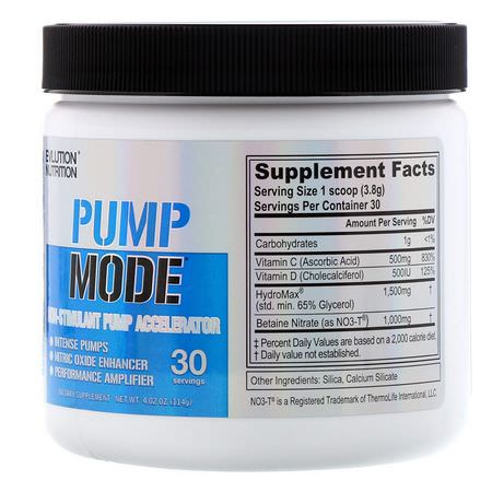 鍛煉前補充劑: EVLution Nutrition, PumpMode, Non-Stimulant Pump Accelerator, 4.02 oz (114 g)