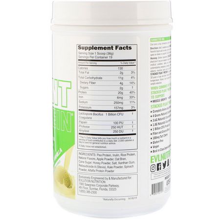 植物性, 植物性蛋白: EVLution Nutrition, Stacked Plant Protein, Natural Vanilla, 1.5 lb (680 g)