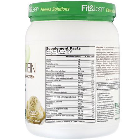 植物性, 植物性蛋白: Fit & Lean, Plant Protein, Creamy Vanilla, 1.17 lb (532.5 g)