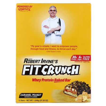 乳清蛋白棒, 蛋白棒: FITCRUNCH, Whey Protein Baked Bar, Caramel Peanut, 12 Bars, 3.10 oz (88 g) Each