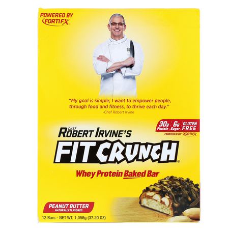 乳清蛋白棒, 蛋白棒: FITCRUNCH, Whey Protein Baked Bar, Peanut Butter, 12 Bars, 3.10 oz (88 g) Each
