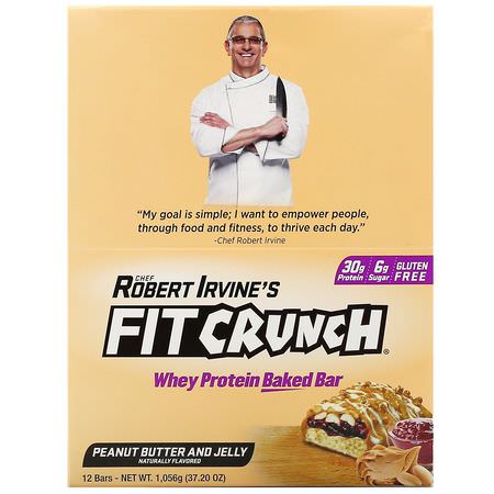 乳清蛋白棒, 蛋白棒: FITCRUNCH, Whey Protein Baked Bar, Peanut Butter and Jelly, 12 Bars, 3.10 oz (88 g) Each