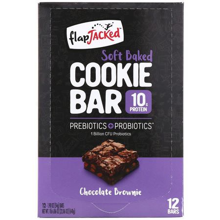 餅乾, 小吃: FlapJacked, Soft Baked Cookie Bar, Chocolate Brownie, 12 Bars, 1.90 oz (54 g) Each