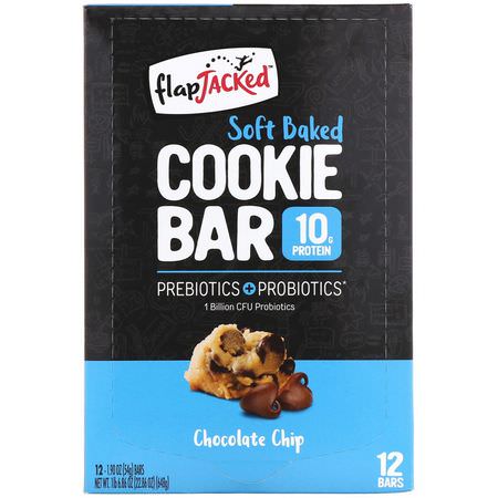 餅乾, 零食: FlapJacked, Soft Baked Cookie Bar, Chocolate Chip, 12 Bars, 1.90 oz (54 g) Each
