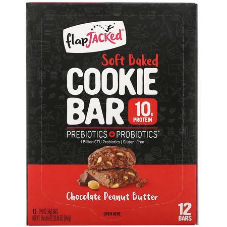曲奇餅, 小吃: FlapJacked, Soft Baked Cookie Bar, Chocolate Peanut Butter, 12 Bars, 1.90 oz (54 g) Each