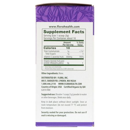 黑色櫻桃果餡餅: Flora, Certified Organic, Acerola Powder, 1.7 oz (50 g)