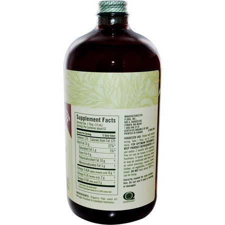 亞麻籽補品, 歐米茄EPA DHA: Flora, Certified Organic Flax Oil, 32 fl oz (946 ml)