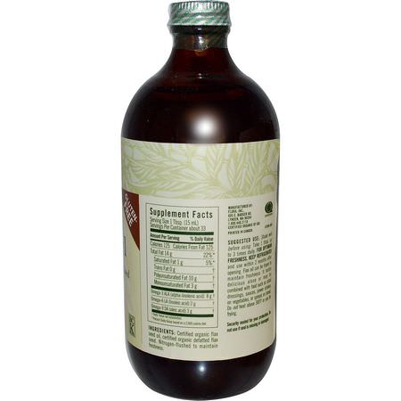亞麻籽補品, 歐米茄EPA DHA: Flora, Certified Organic, High Lignan Flax Oil, 17 fl oz (500 ml)