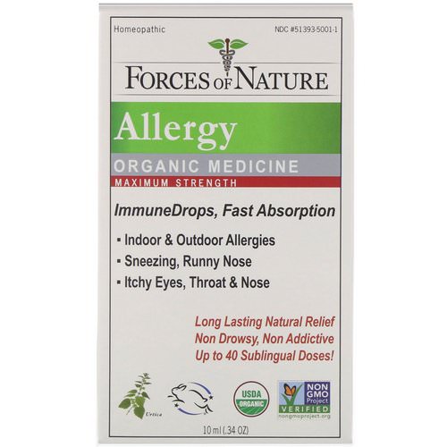 Forces of Nature, Allergy, Organic Medicine, ImmuneDrops, Maximum Strength, 0.34 oz (10 ml) Review