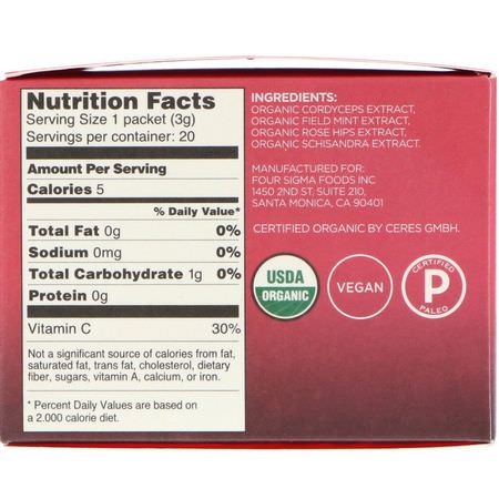 藥用茶: Four Sigmatic, Cordyceps, Mushroom Elixir Mix, 20 Packets, 0.1 oz (3 g) Each