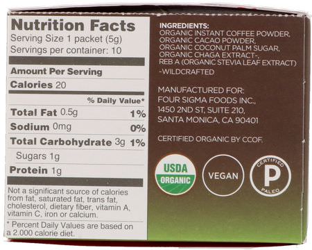 可可, 喝巧克力: Four Sigmatic, Mushroom Mocha Mix, Sweet + Coffee, 10 Packets, 0.18 oz (5 g) Each