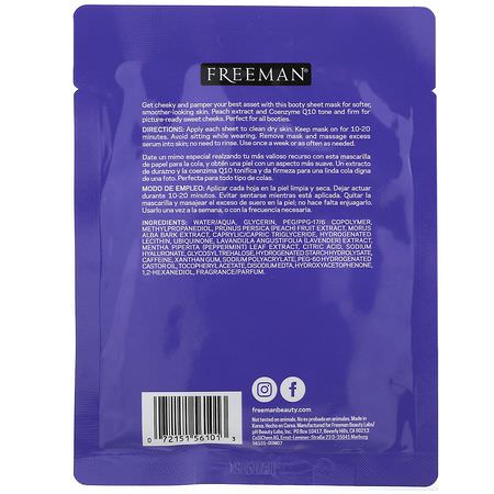 浴: Freeman Beauty, Cheeky Butt Sheet Mask, Smoothing + Toning, 1 Pair, 1.35 fl oz (40 ml)