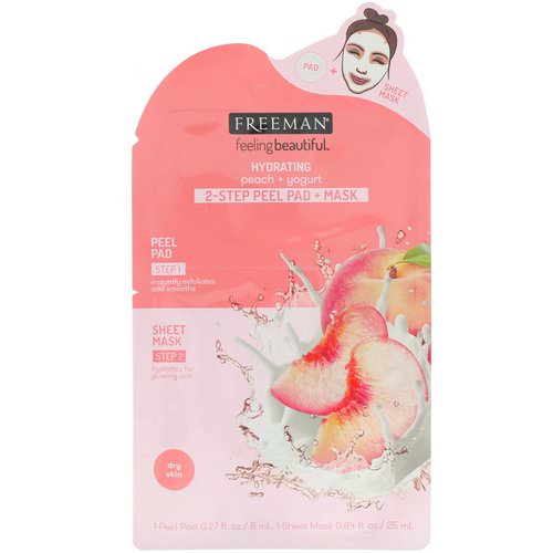 Freeman Beauty, Feeling Beautiful, 2-Step Peel Pad + Mask, Hydrating, Peach + Yogurt, 1-Peel Pad & 1-Sheet Mask Review