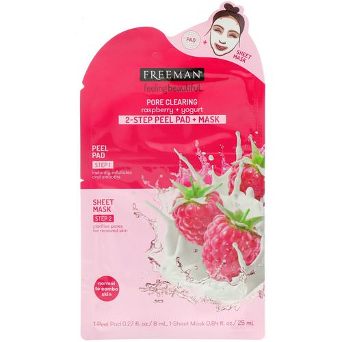 Freeman Beauty, Feeling Beautiful, 2-Step Peel Pad + Mask, Pore Clearing, Raspberry + Yogurt, 1-Peel Pad & 1-Sheet Mask Review