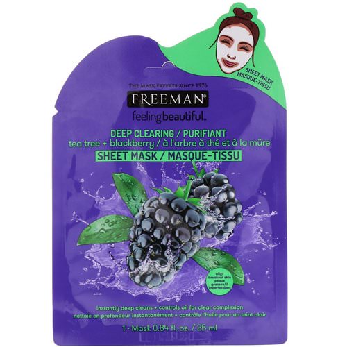 Freeman Beauty, Feeling Beautiful, Deep Clearing Sheet Mask, Tea Tree + Blackberry, 1 Mask Review