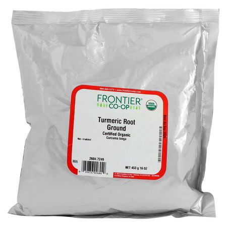 薑黃香料: Frontier Natural Products, Certified Organic Ground Turmeric Root, 16 oz (453 g)