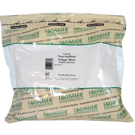 生薑香料: Frontier Natural Products, Ground Non-Sulfited Ginger Root, 16 oz (453 g)