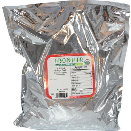 香料, 草藥: Frontier Natural Products, Organic Cut & Sifted Orange Peel, 16 oz (453 g)